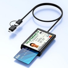 NFC USB A/C CAC 리더 군용 DOD 공통 액세스 ID 뱅크 칩 카드 2-in-1 접촉 및 비접촉식 Mac OS Windows 10/11 Android Linux, Black