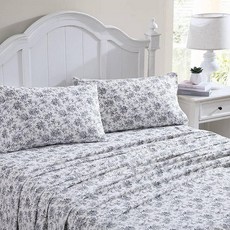 로라애슐리 Laura Ashley - 플란넬 시트 킹 사이즈 보풀 방지 및 주름 면 촉감이 부드럽고 사계절 편안함 어울리는 베개 커버 매트리스 커버가 있는 침대 (클라우드, Faye Toile Black