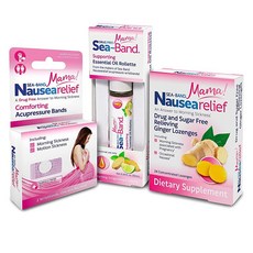 Sea-Band Mama 손목 밴드 임산부 키트 구성: 임산부의 입덧 메스꺼움을 방지하는 밴드 1쌍 약 성분이 들어있지 않은 메스꺼움 완화 생강 사탕 및 에센셜 오일이 포함된