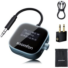 SOOMFON 비행기용 블루투스 5.3 송신기 (에어팟 또는 헤드폰 2개 연결 가능) 2-in-1 비행기 어댑터 수신기 (LCD 디스플레이 3.5mm 단자) - 비행기 헬스, blue