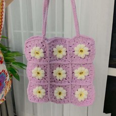 森林優選 DIY鈎針編織材料包 小雛菊花瓣包包, 1個, 小雛菊花包淺紫色,非成品 送工具送