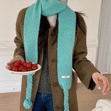 簡約圍巾 韓系毛球素色針織小圍巾 女秋冬保暖護頸圍脖 韓版百搭