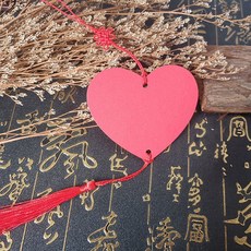 臺灣出貨 創意幼兒園許願卡吊樹卡心願卡懸掛件吊牌兒童開學祝福空白卡片紙, 純色愛心30張帶紅中國結+紅流蘇, 1個