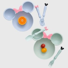 다로엘 유아 어린이 캐릭터 식판 세트 1+1, 1세트, 식판+스푼+포크, 캔디블루+포근그린