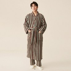 샤워가운 커플 포근한 남여 가운, 남성-커피 스트라이프 싱글가운+바지