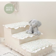 강아지 계단 3단 프릴 쇼파 침대 소형견, A. 베이지 그린 플로럴, A. 2중 구조 길이 40cm x 너비 40cm x 높