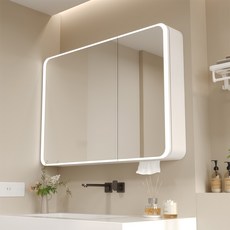 YAPOGI 스마트 카본히팅 자동제습 거울 욕실수납장, 화이트 A, 1세트