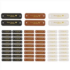 60pcs 수제 PU 가죽 태그 가짜 가죽 바느질 라벨 장식 니트 액세서리 DIY 공예품 구멍이있는 니트 액세서리, White &amp; Black &amp; Brown