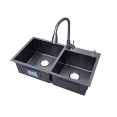奈米黑金剛雙槽水槽套裝E，不鏽鋼洗菜盆，大容量雙水槽，廚房必備，易清潔防油污, 1個