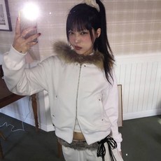 Karrram 일본 Y2k 모피 코트 여성 빈티지 한국 스타일 블랙 후드 자켓 그런지, M, white