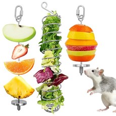 BNOSDM 3 in 1 스테인리스 스틸 쥐 채집 장난감 야채 과일 피더 걸이식 설치류 음식 바구니 케이지 액세서리 Gerbils 기니피그 시리아 드워프 햄스터용 1481, 3PCS Set A