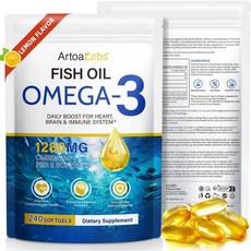 Omega 3 Fish Oil 240 Softgels from Deep Sea Fish–Lemon Flavored-with EPA & DHA-Promotes Heart Joi, Omega 3 Fish Oil,240 Softgels, 1개