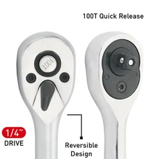 [호환제품] 100 톱니 퀵릴리즈 래칫 핸들 좁은 장소 일반 1/4 "3/8" 또는 "드라이브보다 더 많은 사용, 02 1 4 Drive, 01 China Mainland