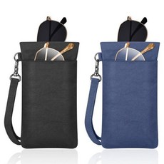 Fintie 휴대용 스트랩이 있는 이중 안경 파우치 휴대용 스퀴즈 탑 극세사 소프트 안경 케이스 선글라스 파우치 2팩 블랙 + 네이비 단일 사이즈 현대적인/꼭 맞는