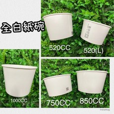 全白紙碗/免洗紙碗50入/520CC/520(L)CC/750CC/850CC/1000CC, 750CC,全白, 1個