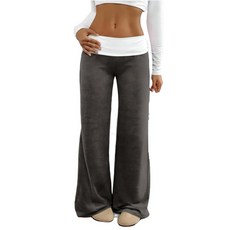 Yoawdats 여성용 폴드 오버 요가 팬츠 와이드 레그 스웨트팬츠 로우 라이즈 플레어 라운지 팬츠 벨 하의 Y2K 폴드오버 팬츠 블랙 G S