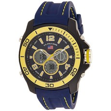 U.S. Polo Assn. 스포츠 남성용 US9322 스포츠 시계 네이비 실리콘 밴드 포함 옐로우 블랙. 크로노그래프 쿼츠 무브먼트