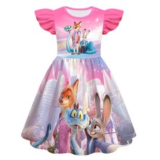 瘋狂動物城主題飛飛袖兒童連衣裙