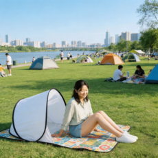 1인용 텐트 원터치 경량 미니 휴대용 나들이 한강 텐트, 1, 실버