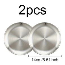 5.51인치/14cm 스테인리스 스틸 골드 플레이트 원형 디너 접시 메탈 피크닉 야외 캠핑 적합 깨지지 않음, 01 5.51inch14cm, 01 2pcs Silver
