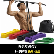 주드 턱걸이 풀업밴드 1+2+3+4+5 단계 세트, 1세트, Yellow+Red+Black+Purple+Green