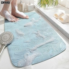 DFMEI TPE浴室防滑墊淋浴房吸盤地墊衛生間洗澡腳墊家用防摔按摩墊, 1個, 嬰兒藍-波浪紋