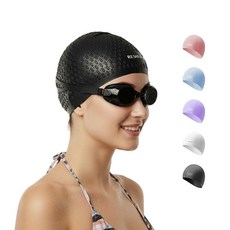 ECLATIS KUKASEN 여성 긴 머리카락을 위한 실리콘 수영 모자 - 3D 미끄럼 방지 명품 디자인 내구성 있는 찢어짐 간편 방수 캡 성인용 블랙 301891, KUKASEN 여성용 긴 을 실리콘 수영 모자 3D 미