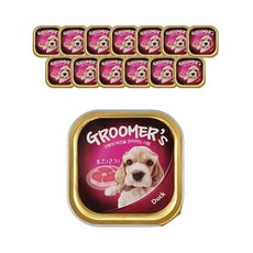 그루머스 강아지 사각캔 풍부한 영양 기호성 좋은 애견 간식, 오리고기, 100g, 12개