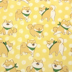 厚棉布 活潑柴犬 台灣製 純棉布料, 黃色,尺, 1個