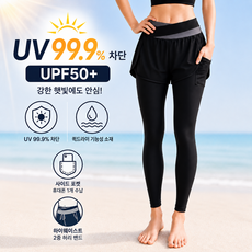 엘라웨어 레이어드 워터레깅스 여성 래쉬가드 하의 수영복, 블랙 블랙