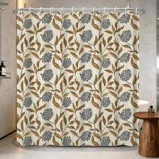 Xiazhilaio 180.3cm x 188cm(71 74인치) 아르누보 플로럴 샤워 커튼 후크 포함 - 빈티지 보태니컬 프린트 방수 패브릭 목욕 커튼 코티지코어 농가 자연