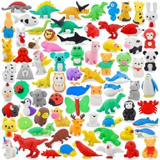 LanMa 아동용 동물 지우개 78팩 책상 애완동물 지우개 어린이 교실 상품 부활절 달걀 필러 개학 용품 파티 선물, 78