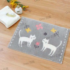 OKA 乾度良好吸水速乾地墊 銀離子除臭 貓咪圖案 腳踏墊, 貓, 1個