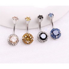 鑽石肚臍環 肚臍釘 防過敏 鋼粗針 雙頭鑽 舞者 肚臍扣 性感 造型 魅力, 1個, 現貨-天藍色