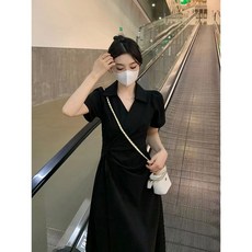 사이다쿠시 몸매 완전 날씬한 속살 커버 원피스 여름 2024 폴로넥 서양식 트임 A라인 원피스 데일리룩