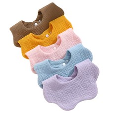 (5개/1set) 파스텔 자수 면 거즈 턱받이 유아 신생아 남아 여아 아기 침받이