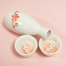 벚꽃냥 고양이 소주잔 2p 세트 핸드메이드 술잔 도자기 세라믹, 벚꽃냥 술잔세트 ( 냥잔2p ), 1세트