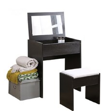 彬彬小舖 化妝收納桌椅組 兩色可選 多空間收納 化妝桌 梳妝台, 黑胡桃, 1個, 黑胡桃