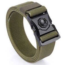 全閤金休閒彈力帆布戰術腰帶男軍迷用作訓戶外工裝布褲帶保安皮帶, 軍綠色-(尼龍), 1個