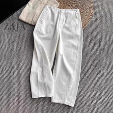 ZAJA 여성 봄여름 화이트 바지 캐주얼 일자형 데일리록