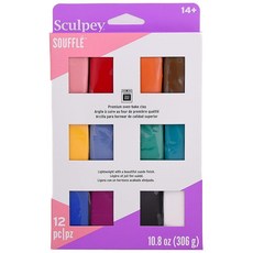 Polyform Sculpey Soufflé 폴리머 오븐 베이킹 클레이 12가지 색상 세트 무독성 306.2g(10.6온스) 주얼리 제작 휴일 DIY 혼합 매체