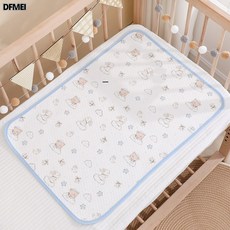 DFMEI 新生寶寶隔尿墊卡通印花紗布可水洗棉A類防水透氣防漏尿女生理墊, 1個, 雲朵熊兔