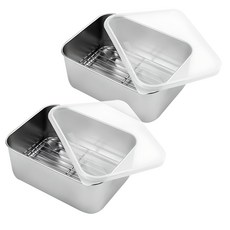 Kitchen9 304不鏽鋼調理盤, 2個, 方形托盤 + 網架 + 蓋子