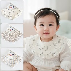 [KC인증] 몽실이 폼폼 레이스 방수 롤링턱받이 3set 아동 유아 베이비 사계절 침받이 이유식 스카프빕 외출