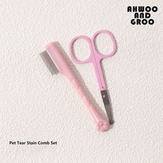 懶懶喵 寵物淚痕修剪美容剪刀，圓頭安全設計，不鏽鋼材質，附帶梳子，寵物眼部清潔修容專用, 1個, 美容剪-粉色套組, 粉色