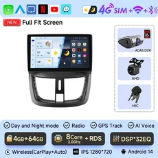 JIUYIN 무선 CarPlay 안드로이드 14 자동 라디오 푸조 207 207CC 2006 2007 2008 2009 2010 2011 2012- 201, 02 FP 8core (4G 64G)RA