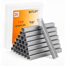 SITLDY 헤비 듀티 T50 12 인치 길이 스테이플 1420-카운트 38 크라운 20 게이지 베벨 치즐드 뾰족한 아연 도금 공압 전기 수동 스테이플러 건용, 1/2"-1420 pcs, Galvanized