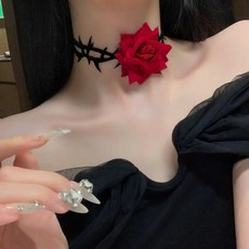 紅玫瑰花髮箍 哥特暗黑系頭飾 蘿莉塔Lolita風 COSPLAY髮飾, 荊棘玫瑰頸鍊, 1個