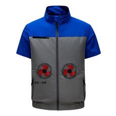 GIRARD 36V 前後四風扇製冷外套, 1個, 藍灰前後四孔款-【只有衣服】,S-M【38-55kg】