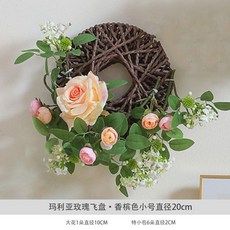 仿真花壁掛 瑪麗亞玫瑰飛盤裝飾, 單個瑪麗亞飛盤香檳色(20cm)
